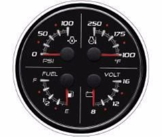 Picture of Mercury-Mercruiser 79  -8M0069437 4 IN 1 GAUGE Temp, Pressure, Volt 12V, Fuel, Black