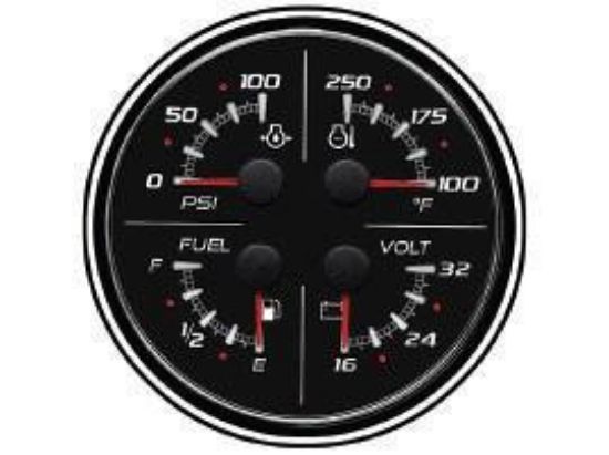 Picture of Mercury-Mercruiser 79-8M0069436 4 IN 1 GAUGE, Temp, Pressure, Volt 24V, Fuel, Blac