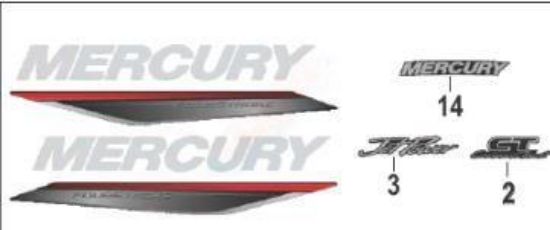Picture of Mercury Outboard 37-8M0156748 Decal Set Mercury 65-150 HP Top Cowl