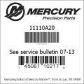 Bar codes for Mercury Marine part number 11110A20