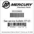 Bar codes for Mercury Marine part number 11111A11