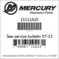 Bar codes for Mercury Marine part number 11111A15