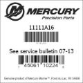 Bar codes for Mercury Marine part number 11111A16