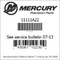 Bar codes for Mercury Marine part number 11111A22