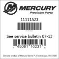 Bar codes for Mercury Marine part number 11111A23