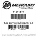Bar codes for Mercury Marine part number 11111A28
