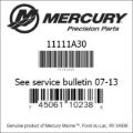Bar codes for Mercury Marine part number 11111A30