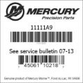 Bar codes for Mercury Marine part number 11111A9