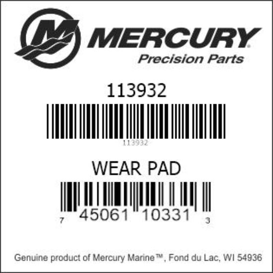 Bar codes for Mercury Marine part number 113932