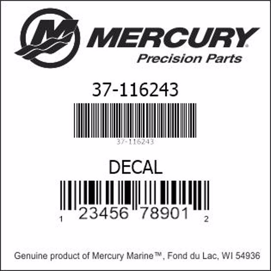 Bar codes for Mercury Marine part number 37-116243