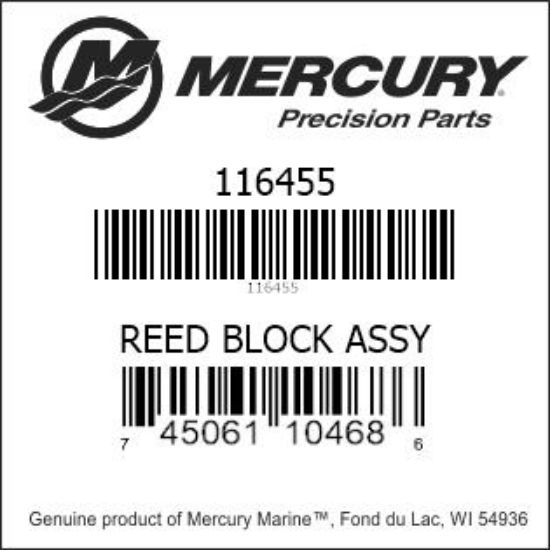 Bar codes for Mercury Marine part number 116455