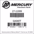 Bar codes for Mercury Marine part number 27-11999