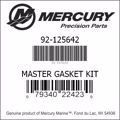 Bar codes for Mercury Marine part number 92-125642