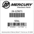 Bar codes for Mercury Marine part number 26-125671