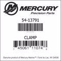 Bar codes for Mercury Marine part number 54-13791
