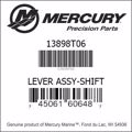 Bar codes for Mercury Marine part number 13898T06