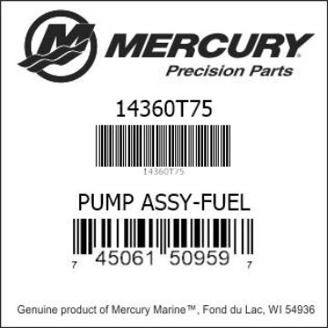 Mercury Marine part number 14360T75 PUMP ASSY-FUEL Bar codes for Mercury Marine part number 14360T75