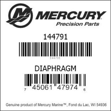 Mercury Marine part number 144791 DIAPHRAGM Bar codes for Mercury Marine part number 144791