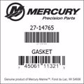 Bar codes for Mercury Marine part number 27-14765