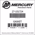 Bar codes for Mercury Marine part number 27-151724