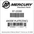 Bar codes for Mercury Marine part number 97-15300