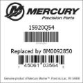 Bar codes for Mercury Marine part number 15920Q54