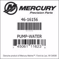 Bar codes for Mercury Marine part number 46-16156