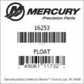 Bar codes for Mercury Marine part number 16253