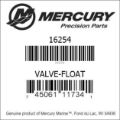 Bar codes for Mercury Marine part number 16254