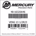 Bar codes for Mercury Marine part number 48-16320A46