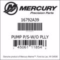 Bar codes for Mercury Marine part number 16792A39