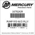 Bar codes for Mercury Marine part number 16792A39