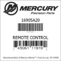 Bar codes for Mercury Marine part number 16905A20