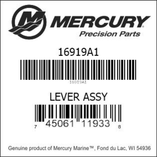 Bar codes for Mercury Marine part number 16919A1
