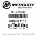 Bar codes for Mercury Marine part number 48-16992A46