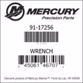 Bar codes for Mercury Marine part number 91-17256