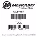 Bar codes for Mercury Marine part number 91-17302