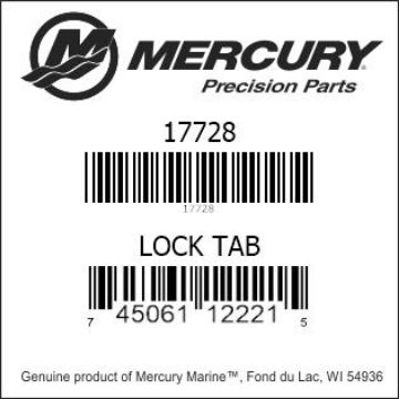 Mercury Marine part number 17728 LOCK TAB Bar codes for Mercury Marine part number 17728