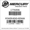 Bar codes for Mercury Marine part number 17791R96