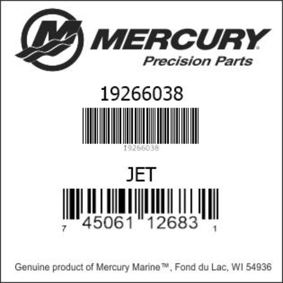 Bar codes for Mercury Marine part number 19266038