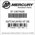 Bar codes for Mercury Marine part number 87-19674A08