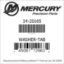 Mercury Marine part number 14-20165 WASHER-TAB Bar codes for Mercury Marine part number 14-20165