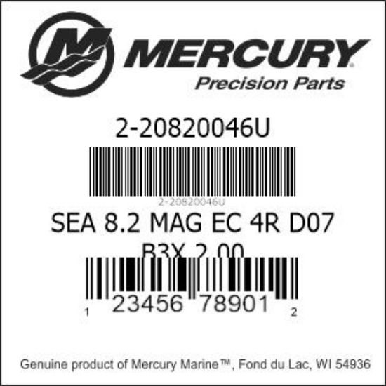Bar codes for Mercury Marine part number 2-20820046U