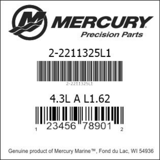 Bar codes for Mercury Marine part number 2-2211325L1