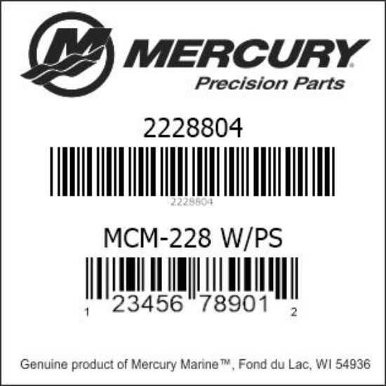 Bar codes for Mercury Marine part number 2228804