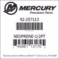 Bar codes for Mercury Marine part number 92-257113