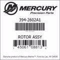Bar codes for Mercury Marine part number 394-2602A1