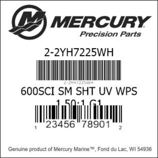 Bar codes for Mercury Marine part number 2-2YH7225WH