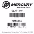 Bar codes for Mercury Marine part number 91-31106T