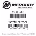 Bar codes for Mercury Marine part number 91-31108T